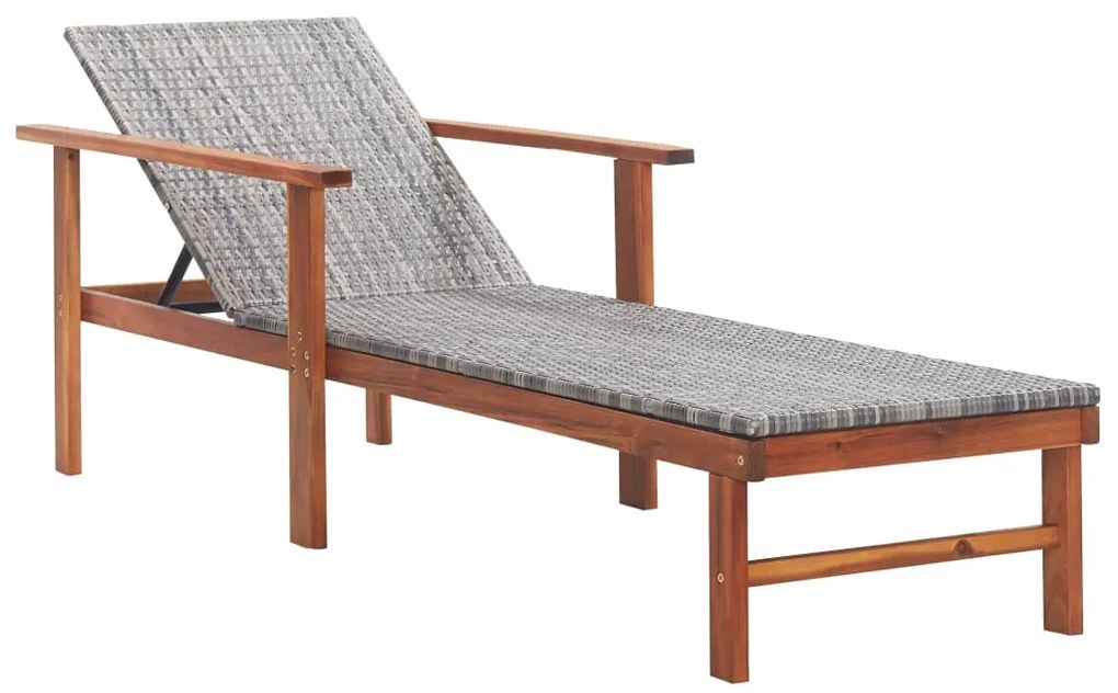 vidaXL szürke polyrattan és tömör akácfa napozóágy párnával