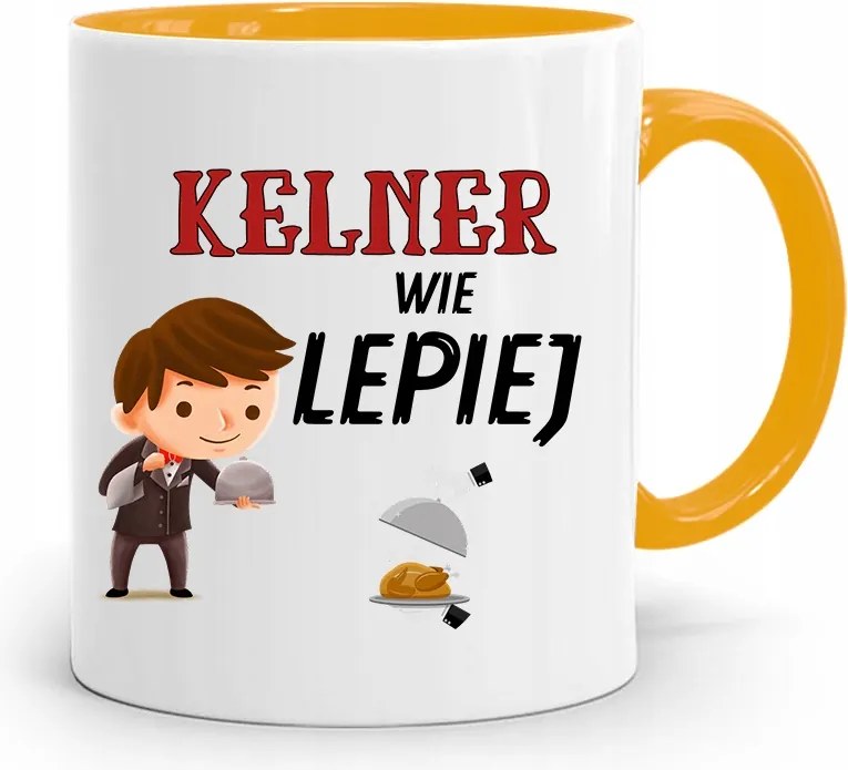 Pincérnek Bögre Sárga Pincér Jobban Tudja Ajándék Nyomtatott Fotóval