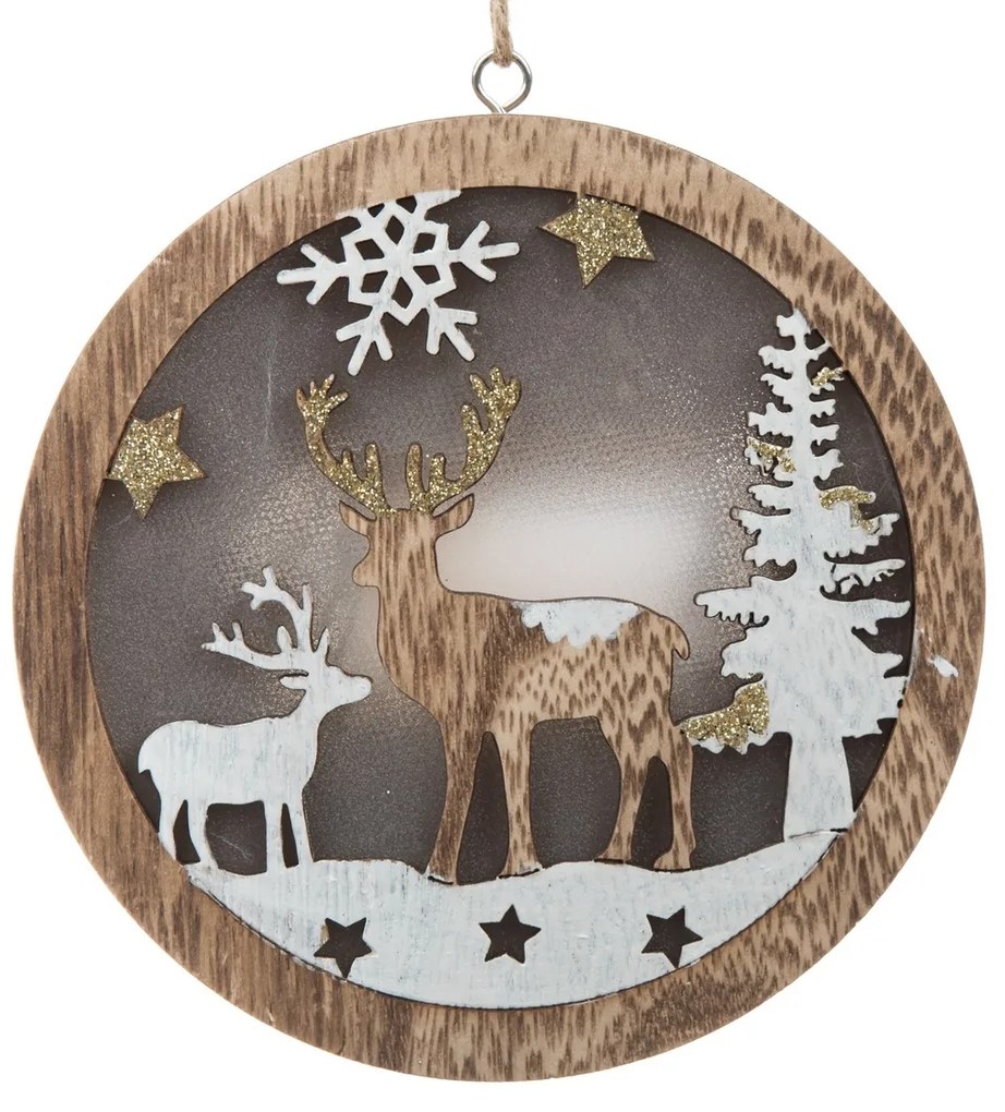 Fawn fa akasztós dísz LED fénnyel, 13 x 13 x 2,5 cm