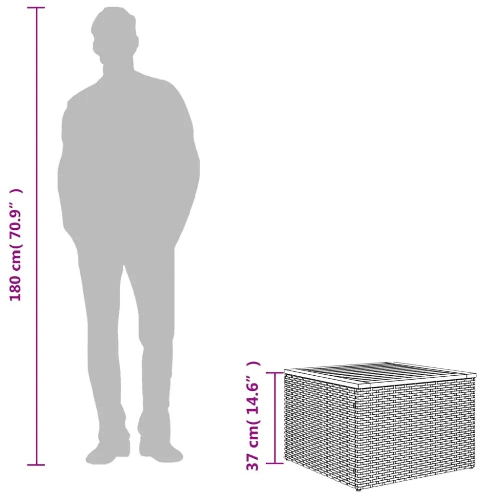szürke polyrattan és akácfa kerti asztal 55 x 55 x 37 cm