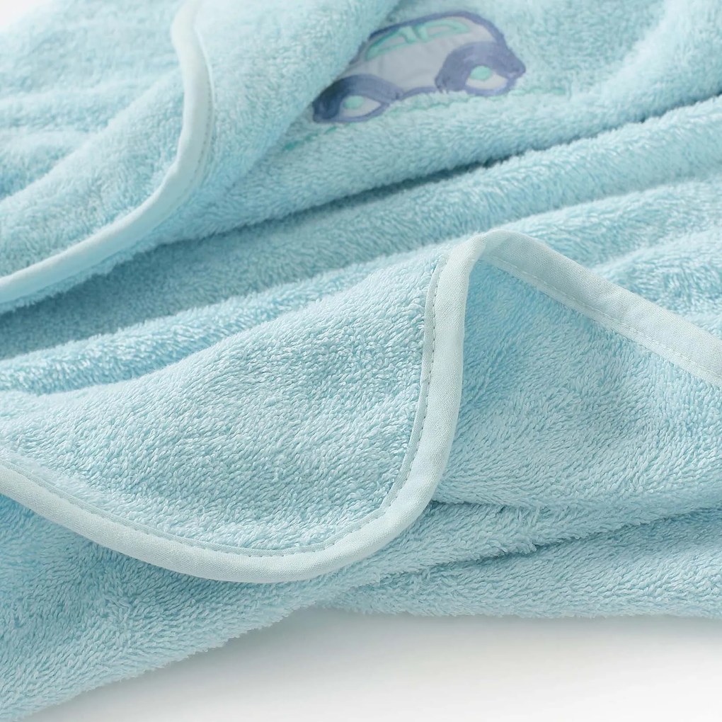 Goldea gyermek frottír fördőlepedő csuklyás - kék autócska 100 x 100 cm