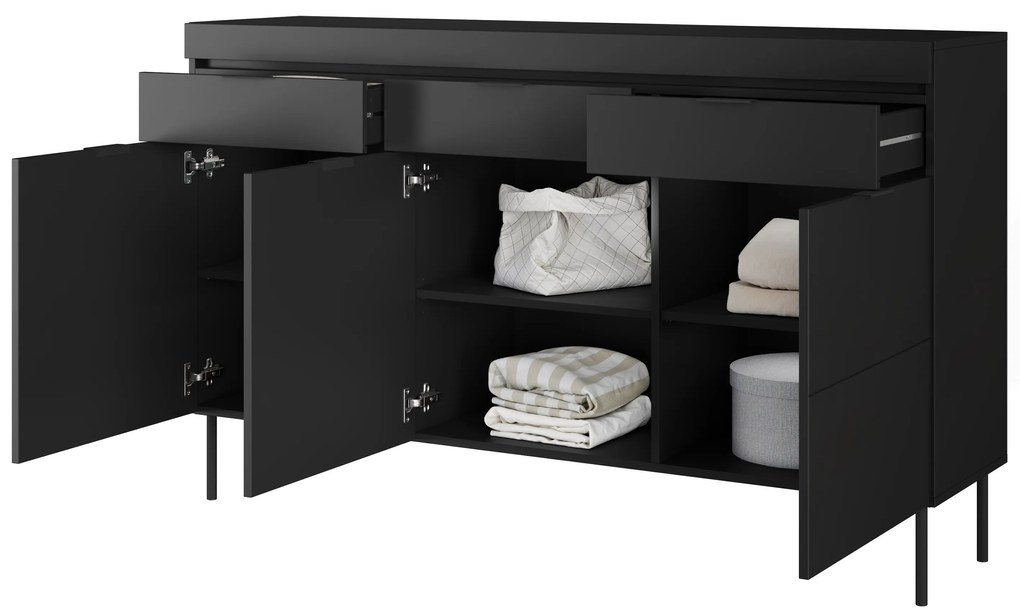 Sentia háromajtós komód 157 cm három fiókkal - fekete/fekete
