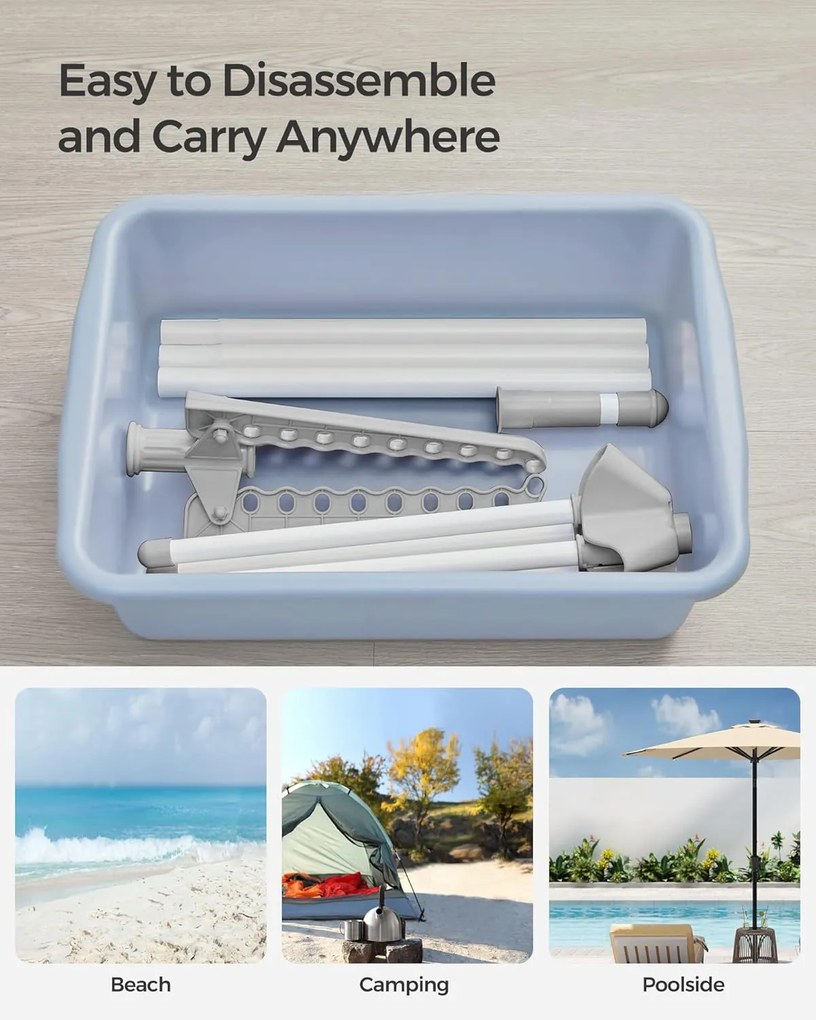 Ruhaszárító állvány, 3 forgatható karral vállfák számára 150 cm magas, szürke és fehér színben