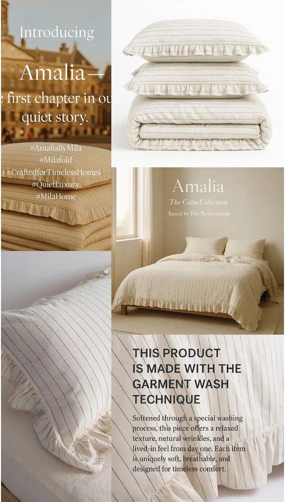 Bézs egyszemélyes renforcé pamut ágyneműhuzat 140x200 cm Amalia Striped – Mila Home Luxury