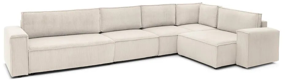 Krémszínű kordbársony sarokkanapé (jobb oldali) Nihad modular – Bobochic Paris