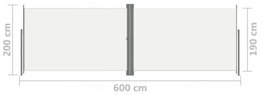 krémszínű behúzható oldalsó napellenző 200 x 600 cm