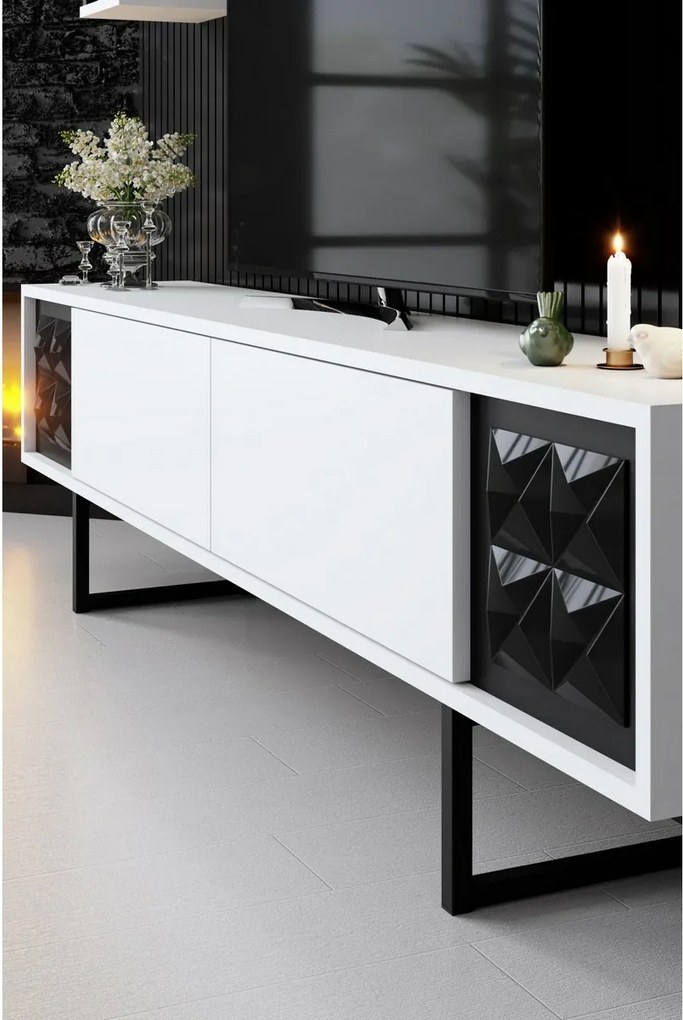 Tévés szekrény polcokkal Line White and Black