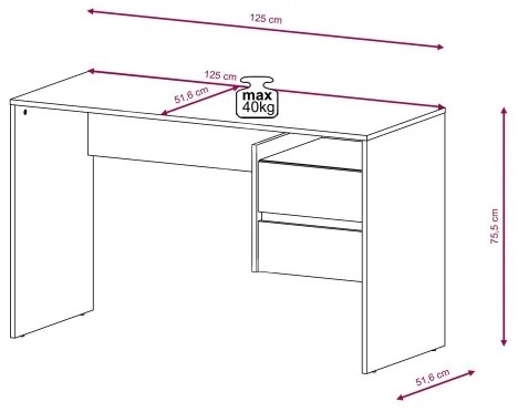 MARLO fiókos íróasztal, betonhatású szürke/fehér