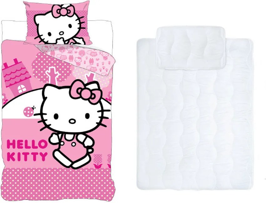Hello Kitty Pink World gyerek, ovis ágyneműhuzat és paplan/párna szett 100x135 cm 40x60 cm