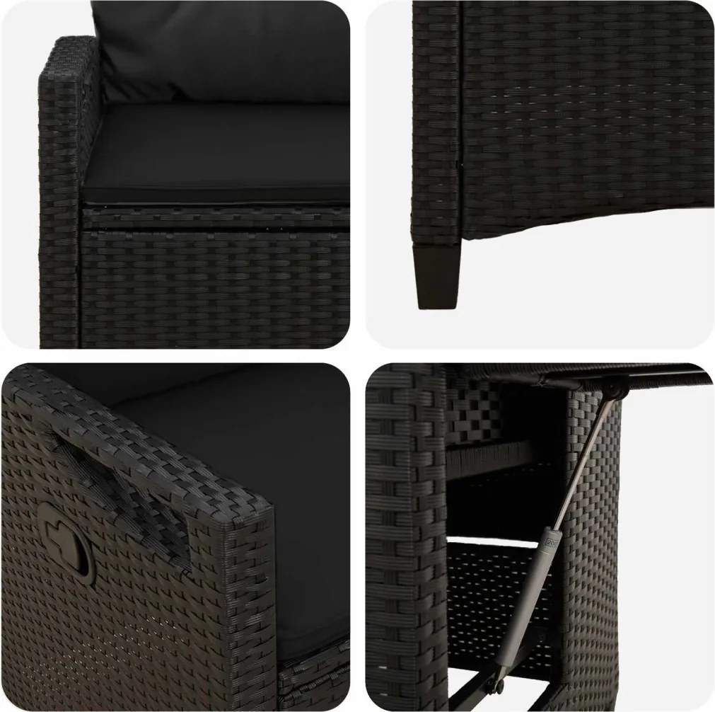 Fekvő Kerti Szék Fekete 56 x 60 x 112 cm polirattan