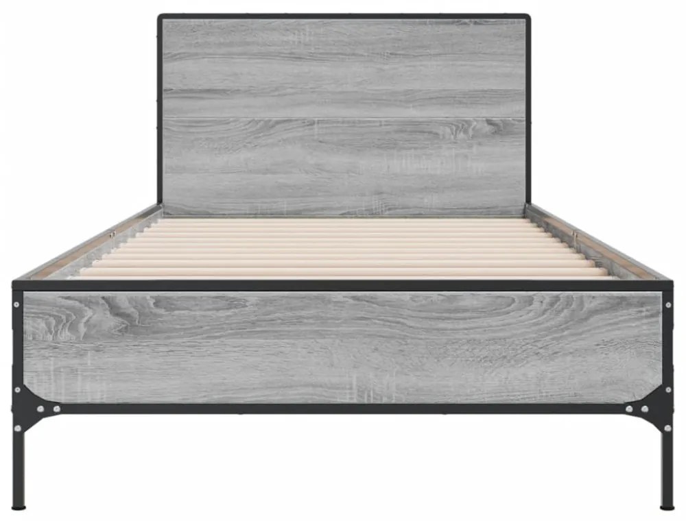 sonoma tölgyszínű szerelt fa és fém ágykeret 100 x 200 cm