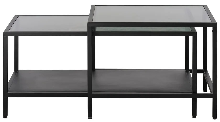 Fekete üveg dohányzóasztal szett 2 db-os 60x60 cm Bronco – Unique Furniture