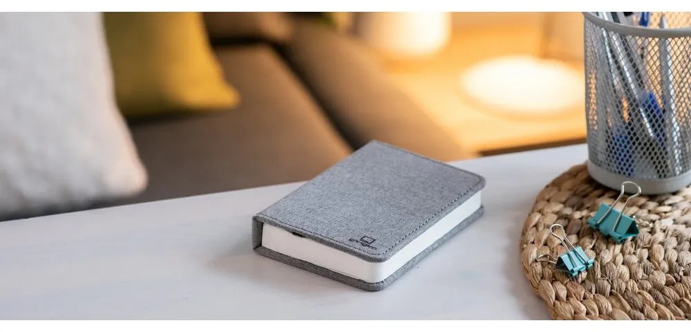 Szürke LED asztali lámpa textil búrával (magasság 2,5 cm) Booklight – Gingko