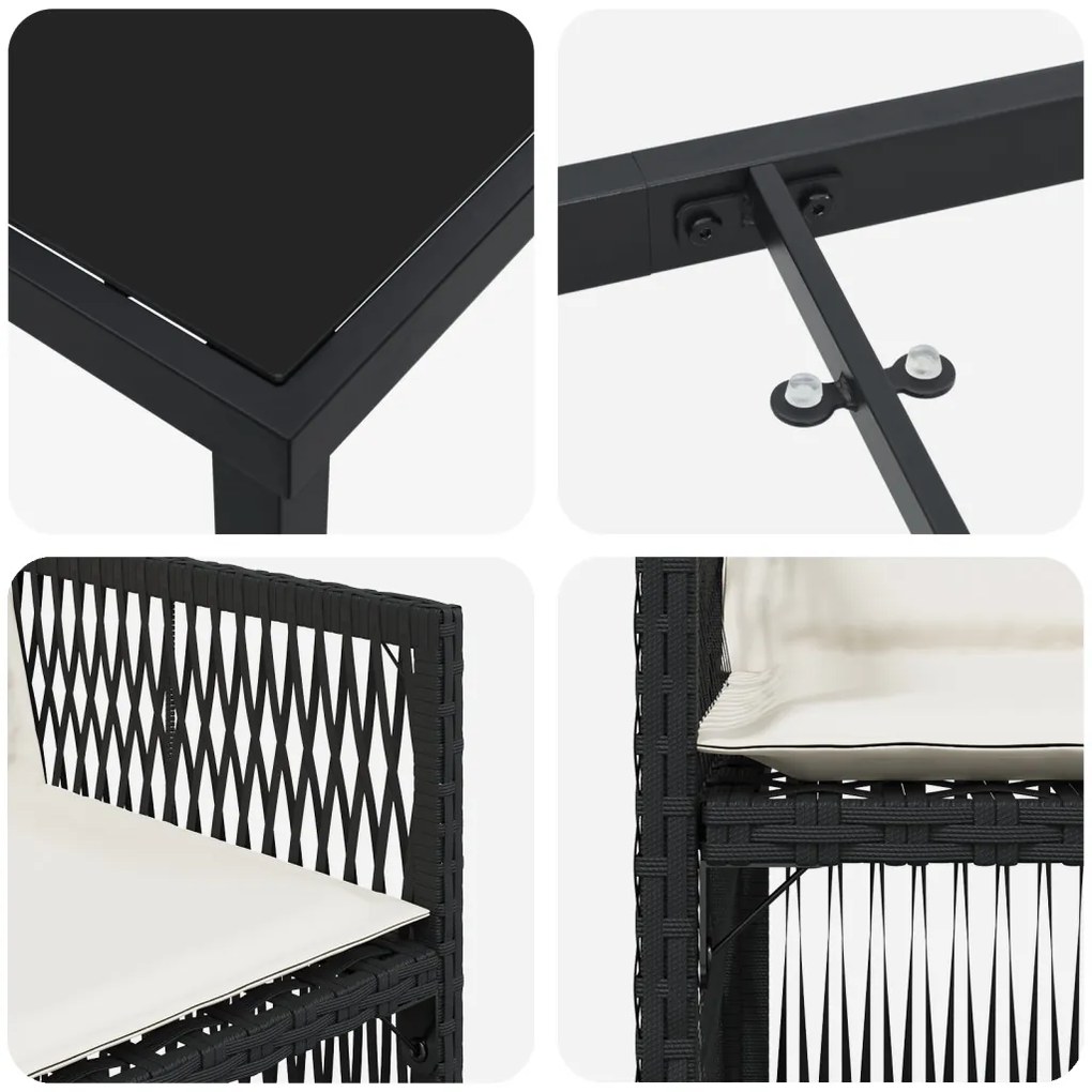 5 Darabos Kerti Étkező Garnitúra Párnákkal Fekete Poly Rattan