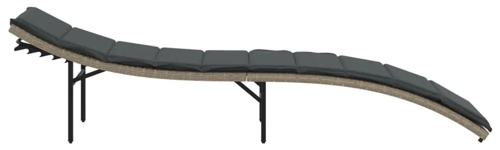 Világosszürke polyrattan napozóágy párnával 55x199x50 cm