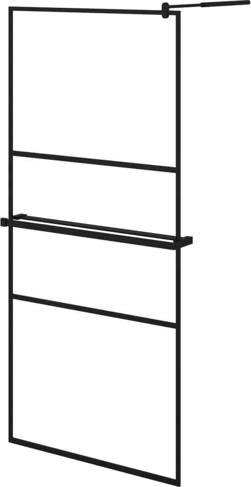 vidaXL fekete ESG üveg és alumínium zuhanyfal polccal 90 x 195 cm