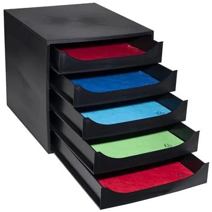 Irattároló, műanyag, 5 fiókos, EXACOMPTA Ecobox ExoBlack, fekete (EX229014D)