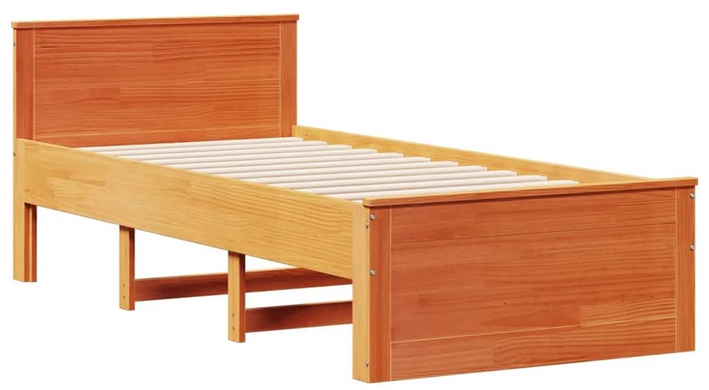 barna tömör fenyőfa fejtámlás ágykeret matrac nélkül 90x190 cm