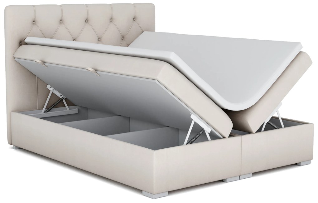 Franciaágy Boxspring 160 cm Ronda (krém) (tárolóhellyel). 1020372
