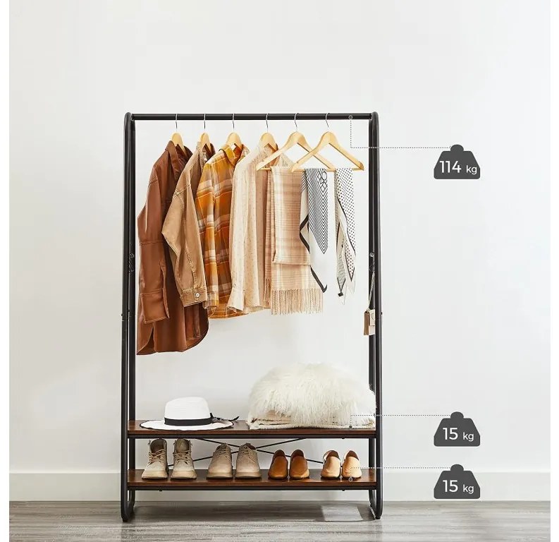 Ruhatartó állvány 2 polccal TAYLOR 100x45x160 cm, rusztikus barna