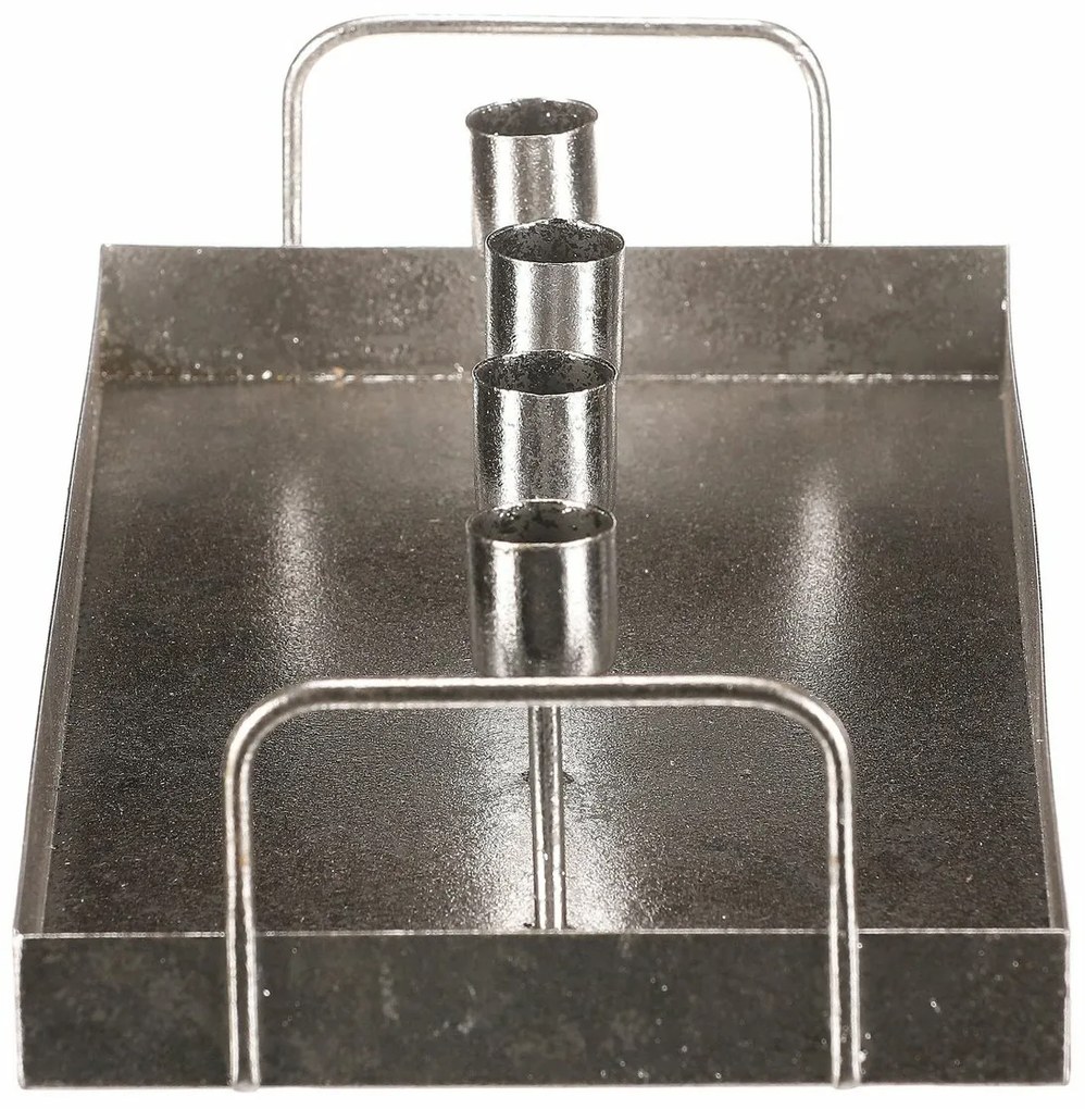 Fém gyertyatartó 4 kúpos gyertyához, téglalapalakú, ezüst