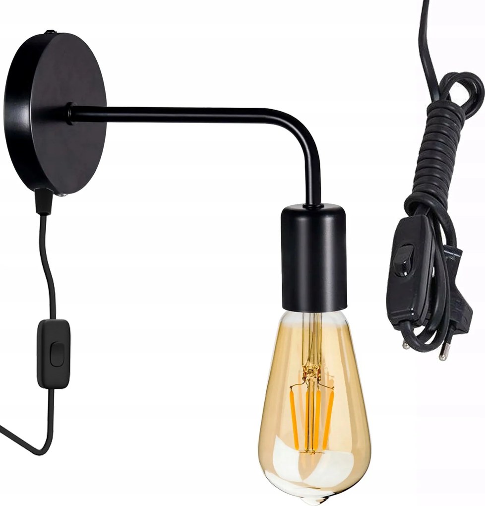 Loft fix fali lámpa 1x E27, Ac kábelen on/off kapcsolóval