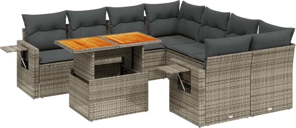 vidaXL 9 részes szürke polyrattan kerti ülőgarnitúra párnákkal