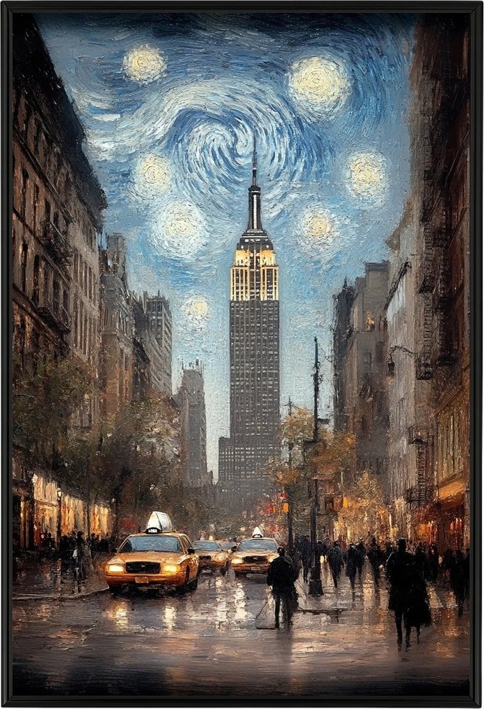 Poszter Alumínium Keret New York Város Csillagos Éjszaka Van Gogh 40x60