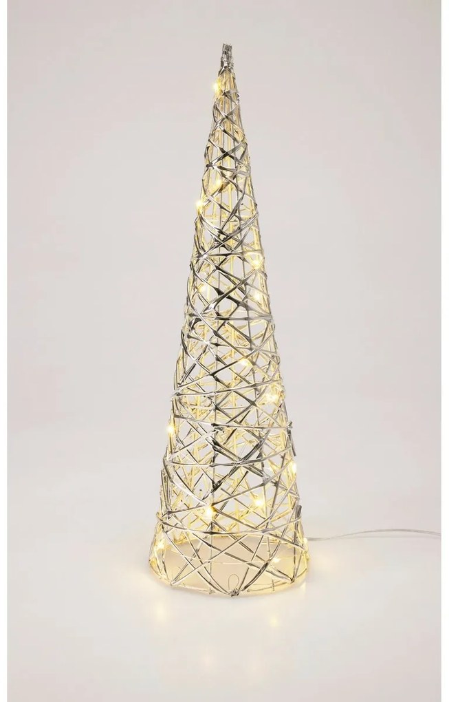 Silver karácsonyi világító kúp, 60 x 16 cm, 30mikro LED, elemes