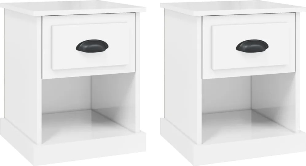 vidaXL 2 db magasfényű fehér szerelt fa éjjeliszekrény 39x39x47,5 cm