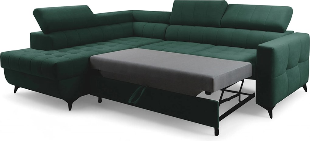 Nardo L sarokkanapé ágyfunkcióval bal oldali - zöld bársony Bluvel 78