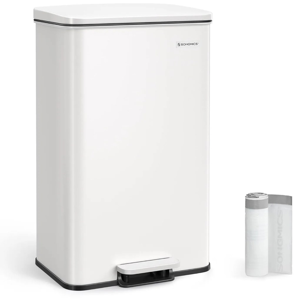 Konyhai Szemetes 40L, Nagy pedálos kuka 15 szemeteszsák mellékelve, Fehér