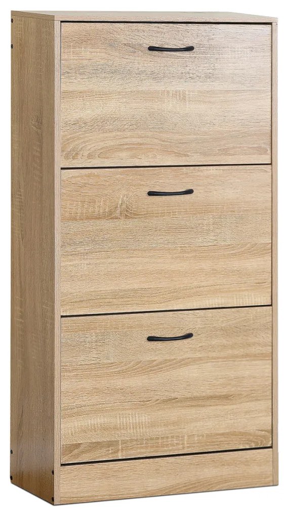 Cipősszekrény, 3 rekeszes, tölgy dekor, MDF