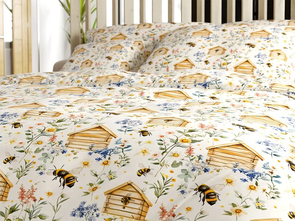 Pamut ágynemű WOODEN HOUSES POLY színes Ágyneműhuzat mérete: 70 x 90 cm | 140 x 200 cm