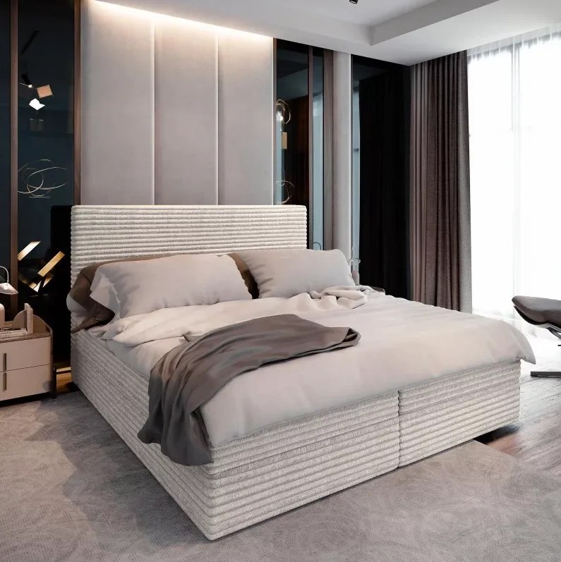PROMÓCIÓ Kárpitozott boxspring ágy ISPIRA 140x200 cm krémszínű II. osztályú Matrac: Bonell rugós matrac