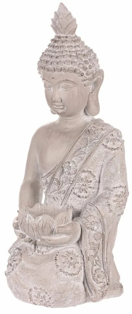 Dekoráció Buddha szobor térdelve, szürke,polirezin , 25 x 24 x 57 cm
