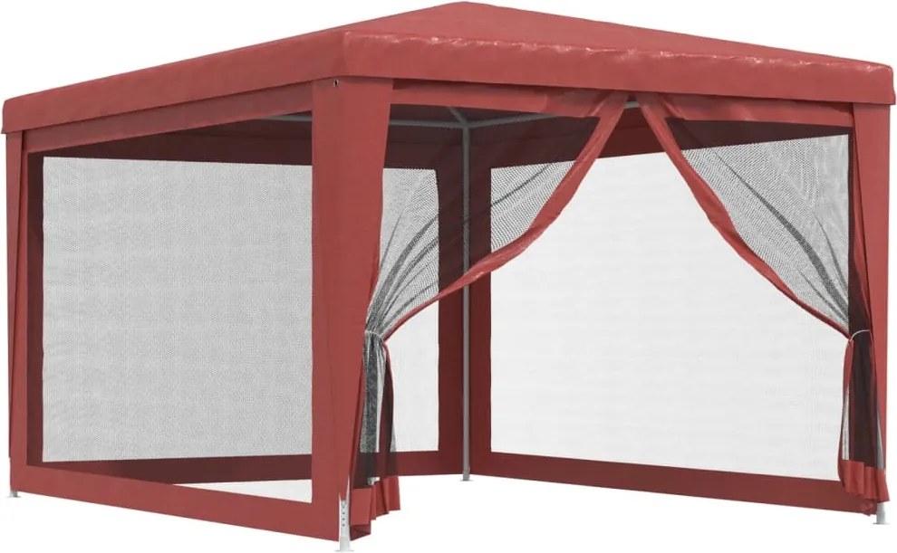 vidaXL piros HDPE rendezvénysátor 4 hálós oldalfallal 3x4 m