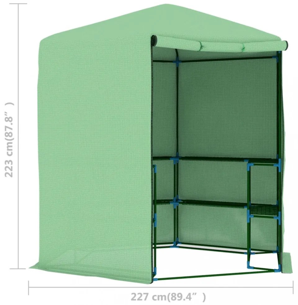 acél melegház polcokkal 227 x 223 cm