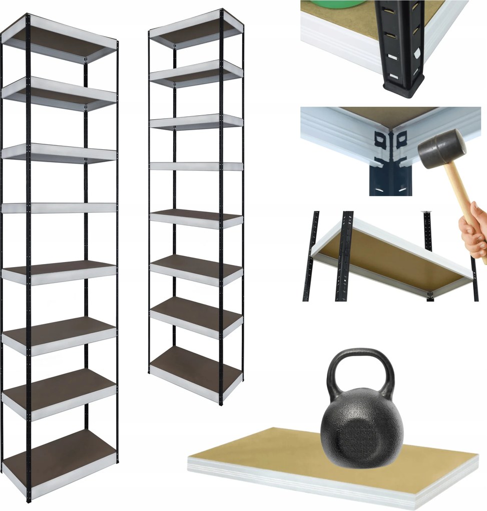 Tárolószekrény fém állvány Helios 270x60x60cm 8Px175kg Magas Erős