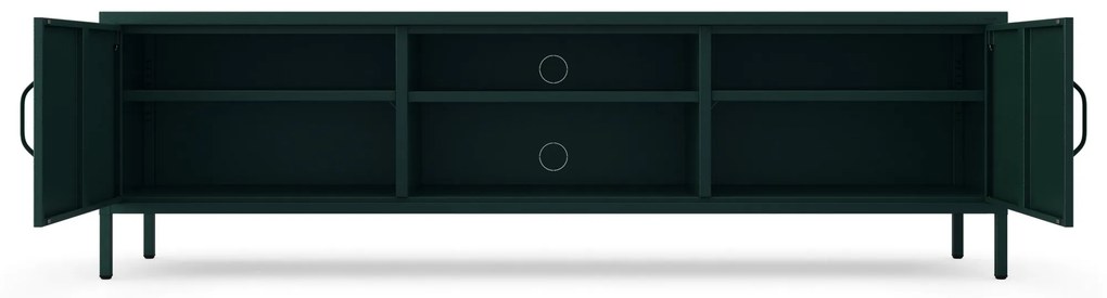 Széles XL méretű, lábakon álló fém TV-szekrény, palackzöld színben, 1700x400x500 mm: ROSARIA
