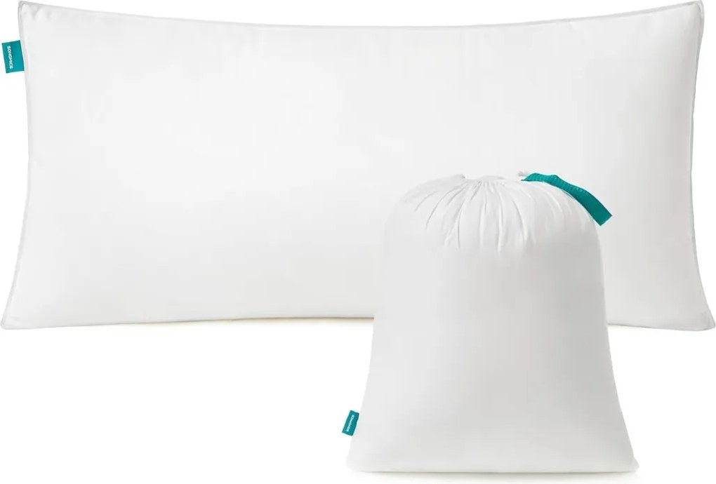 Puha párna, 800g töltettel, 60°-on mosógépben mosható, tárolótáskával, fehér 40x80cm