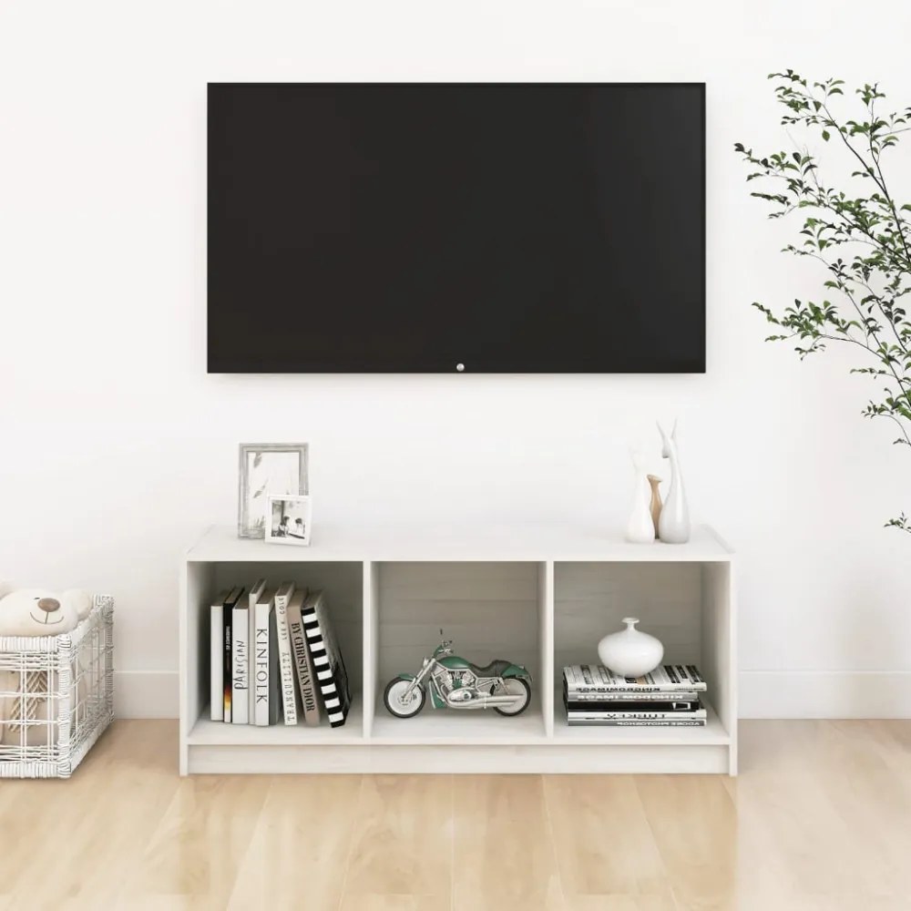 fehér tömör fenyőfa TV-szekrény 104 x 33 x 41 cm