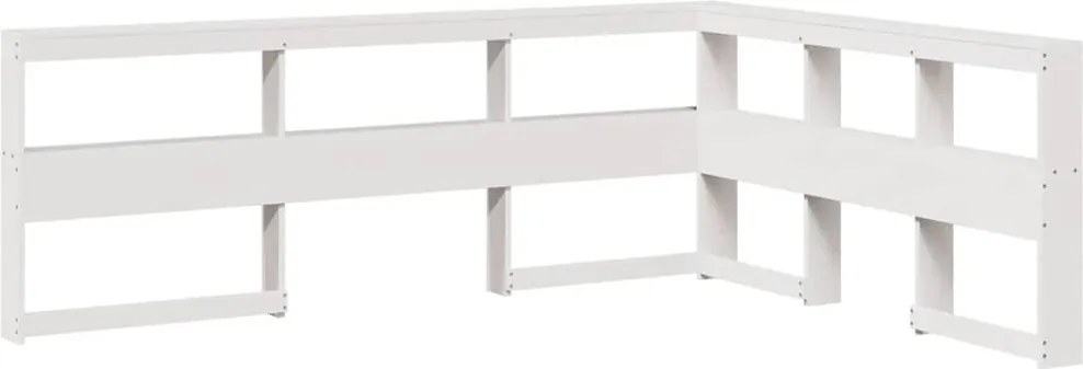 vidaXL Könyvespolc fejtámla L-alakú fehér 140 cm tömör fa fenyőfa