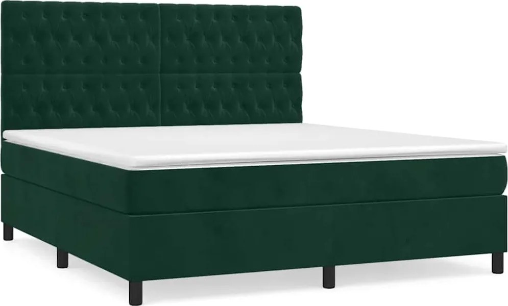 vidaXL sötétzöld bársony rugós ágy matraccal 180x200 cm