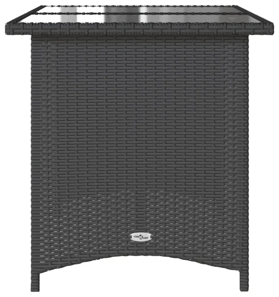 fekete polyrattan üveglapos kerti asztal 110x68x70 cm