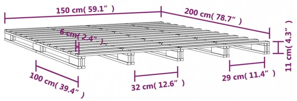 szürke tömör fenyőfa raklapágy 150 x 200 cm (King Size)