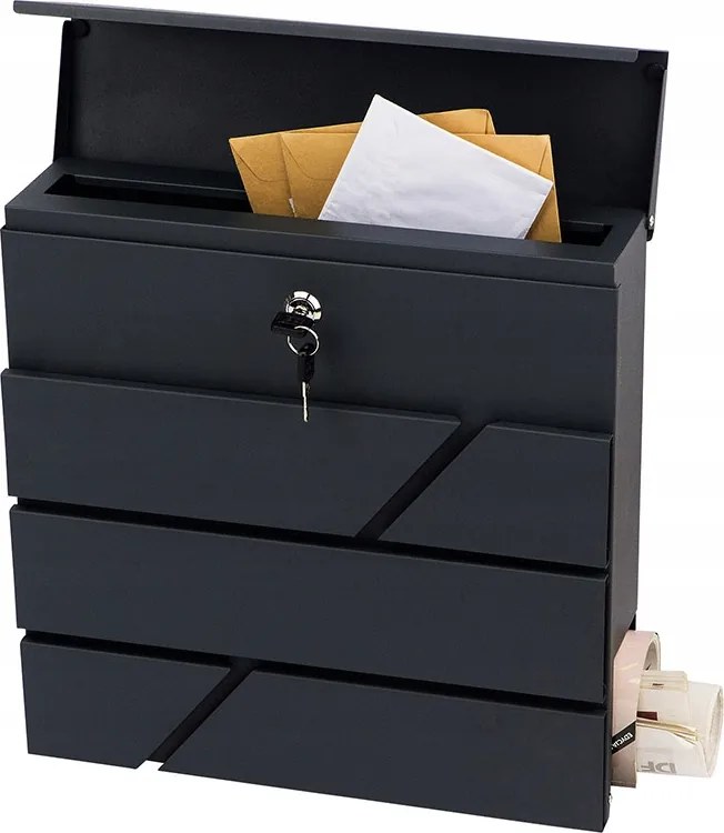 Postaláda Fekete Modern Újságtartóval Szerelőcsapok A Csomagban