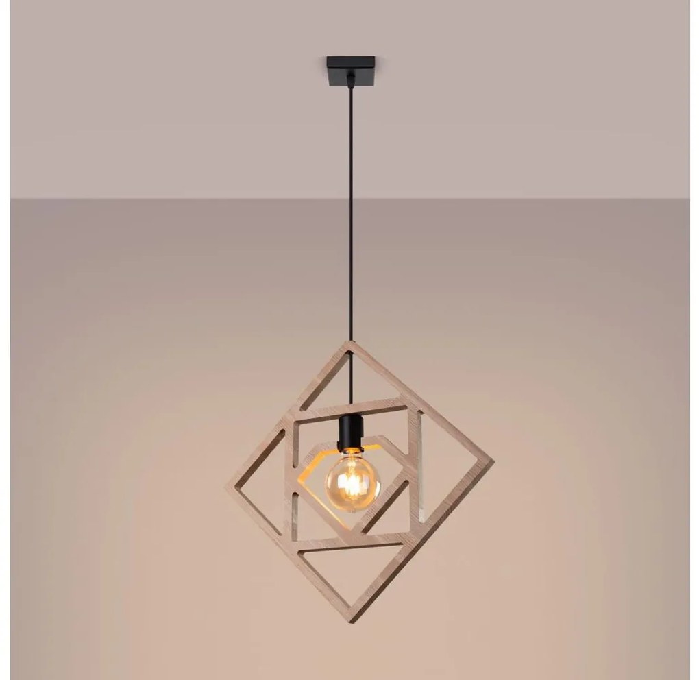 Sollux SL.1757 - Csillár zsinóron CARO 1xE27/15W/230V bükkfa