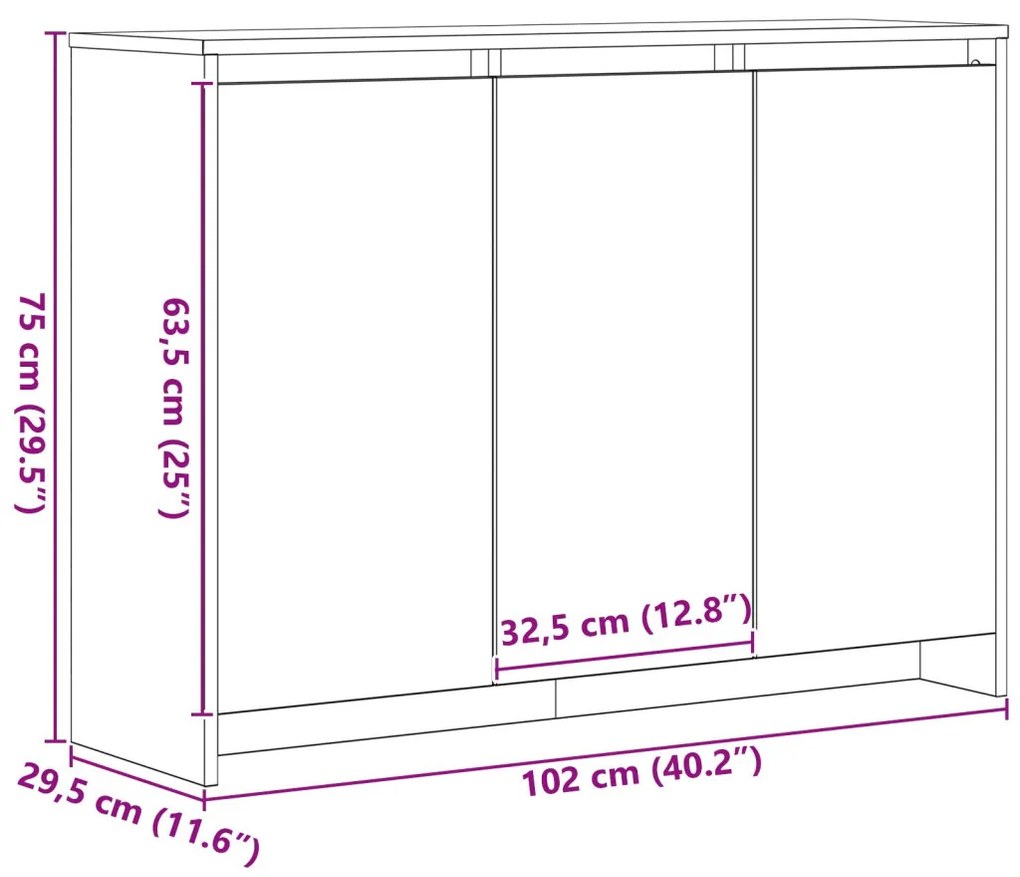 Fekete Tölgy Büfé 102x33x75 cm Műanyag Fa
