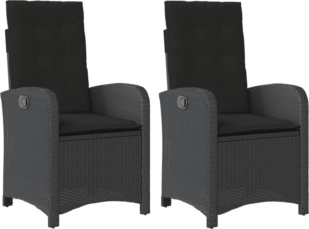 vidaXL 2 db fekete polyrattan dönthető kerti szék párnával